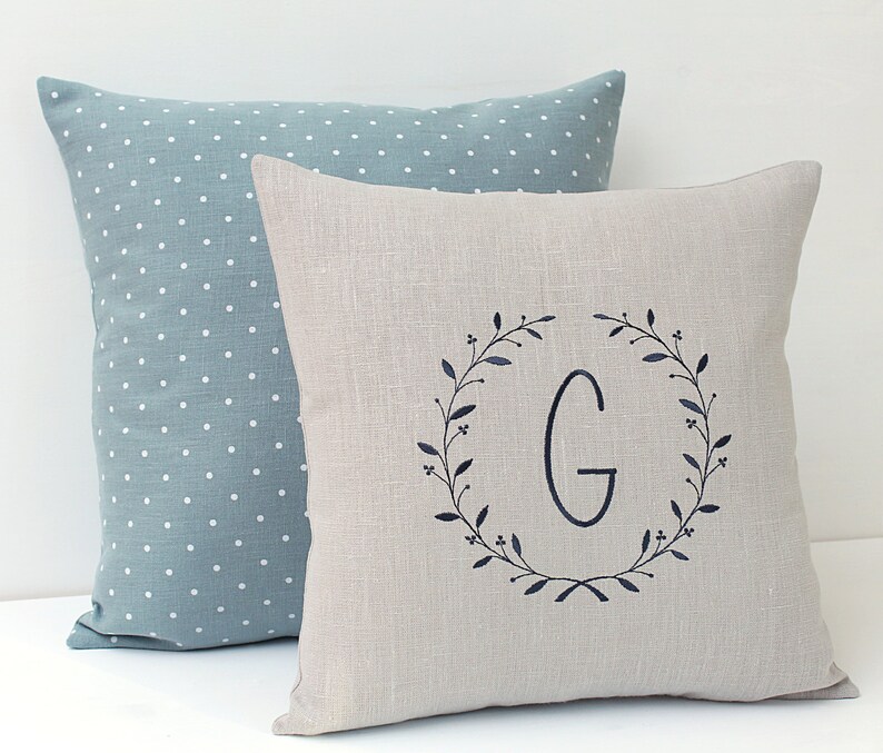 Personalized Cushion Monogram Pillow Cover Light Grey Linen Etsy