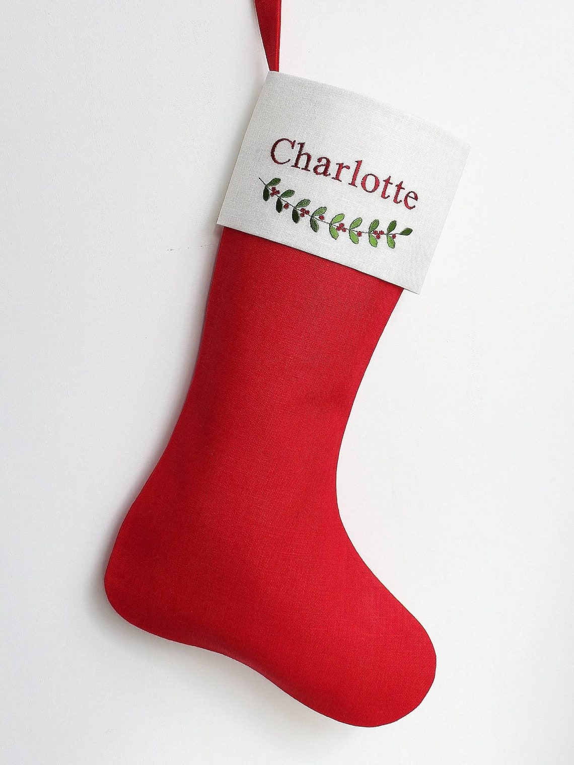 Christmas stocking Personalized with cuff and Mistletoe Etsy