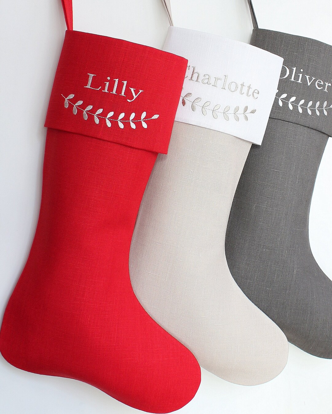 Christmas Stocking Personalized Linen Christmas Stockings Etsy
