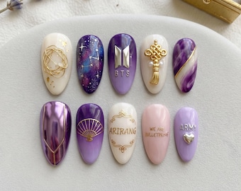 BTS Arirang Album Nails Box: Purple Galaxy & Traditional Korean Art Nails