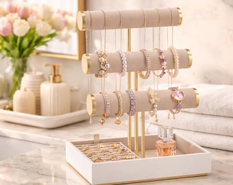 Bracelet Holder Stand Jewelry Organizer 3 Tier Velvet Tray Ring Holder Display