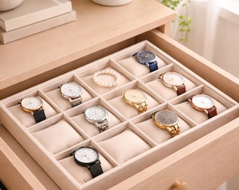 Velvet Jewelry Watch Organizer Tray 12 Grid Stackable Bracelet Bangle Display Holder Storage