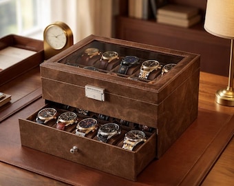 20 Slot Watch Case Organizer, Lockable Display Box, Removable Pillows, Large Storage