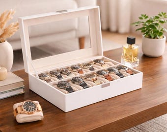 12 Slot Watch Display Case With Glass Lid, Watch Storage Holder Watch Box Organizer