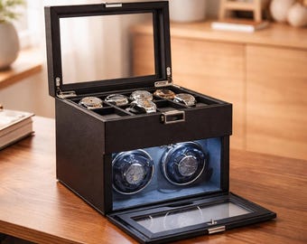 Automatic Watch Winder Double Watch Storage Box 8 Slots LED Display Organizer Case
