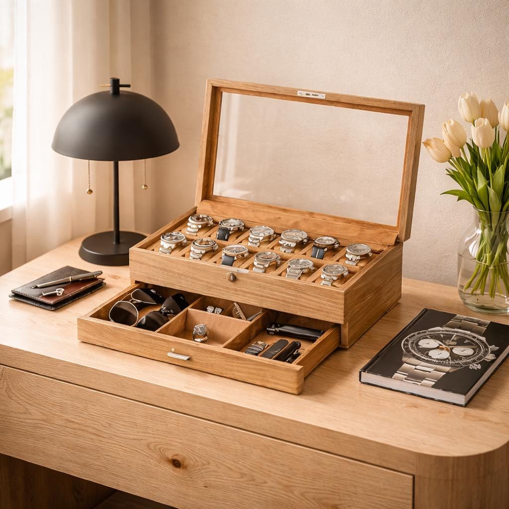 Boîte à montres en cuir à 12 emplacements, tiroir pour voiturier, boîte à montres de luxe, organisateur de rangement