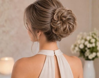 Peruka ślubna z kokiem w kolorze blond, niski kok, elegancki upięty, syntetyczny dodatek do włosów, ślub, kobiety