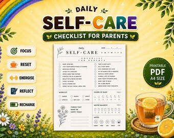 Mindful Self-Care Worksheet for Parents: Anxiety & Stress Relief, Daily Mental Wellness Check-In