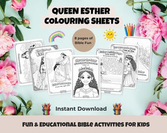 Desenhos para colorir e atividades da Rainha Ester | Páginas para colorir da Bíblia | Escola Dominical | Atividades imprimíveis para a igreja.