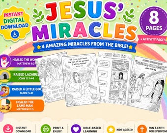 Desenhos para colorir e atividades sobre os milagres de Jesus | Páginas bíblicas para colorir | Escola dominical | Atividades imprimíveis para a igreja.