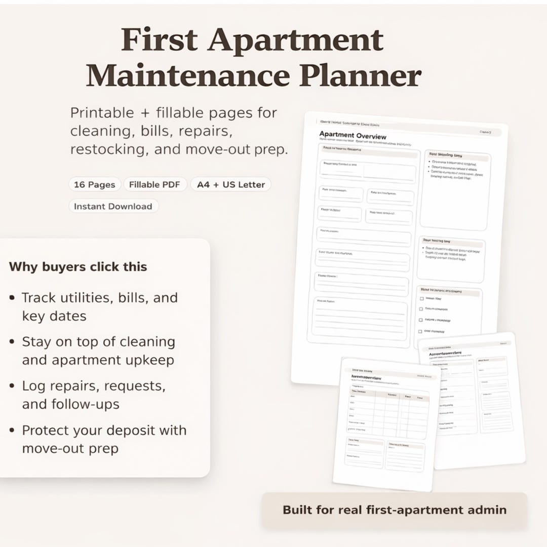 First Apartment Maintenance Planner, Renter Organizer, Cleaning ...