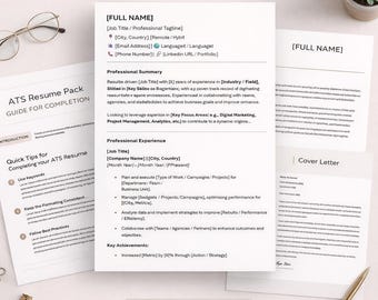 Pacote de modelos de currículo compatíveis com ATS | CV + Carta de Apresentação + Guia | Profissional, Editável, Download Imediato