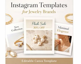 Modelos editáveis para Instagram para marcas de joias | 30 posts do Canva (download digital)