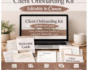 Kit de integração de clientes - Modelo Canva | Guia de boas-vindas, contrato, preços (Download digital)