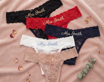 Personalized Lace Bridal Panties, Custom Embroidered Name Underwear, Bride Gift, Bachelorette Party Lingerie, Wedding Day Panties
