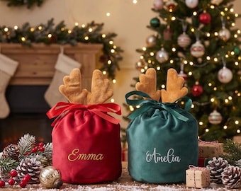 Personalized Christmas Gift Bag, Custom Name Velvet Gift Sack, Christmas Present Bag, Santa Gift Bag, Holiday Gift Wrapping