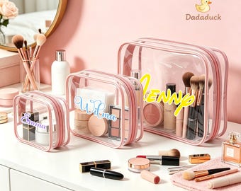 Neceser transparente personalizado, neceser de PVC con nombre personalizado, neceser de viaje impermeable, bolso de playa, regalo para damas de honor, regalo para ella.