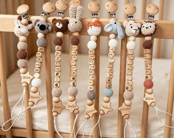 Gepersonaliseerde gehaakte babyclip, aangepaste babynaamhouder, handgemaakt gehaakt dierenaccessoire, babyshowercadeau, cadeau pasgeboren baby