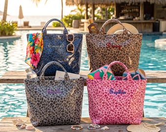 Personalized Beach Tote Bag, Custom Embroidered Name Pool Bag, Waterproof PVC Vacation Tote, Travel Tote, Bridesmaid Gift