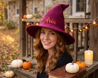 Personalized Witch Hat, Custom Halloween Hat, Embroidered Name Witch Hat, Halloween Costume Accessory, Spooky Party Gift, Witch Gift
