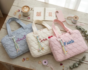 Personalized Embroidered Laptop Bag, Custom Name Quilted Computer Tote, Personalized Work Bag, Aesthetic Laptop Sleeve,Office Bag