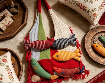 Bolsa divertida com estampa de carpa koi, bolsa de ombro original, bolsa artística exclusiva, sacola artística única, acessório de moda peculiar, presente para ela.