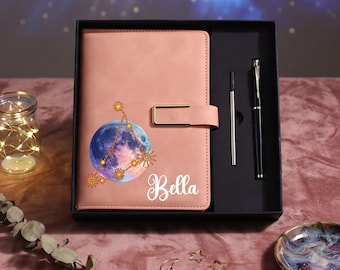 Personalized Zodiac Notebook, Custom Name Journal, Constellation Diary, Personalized Writing Journal, Birthday Gift for Him, Thoughtful Gift