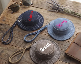 Personalized Cowboy Hat Coin Purse, Custom Name Mini Wallet, Denim Wristlet Pouch, Western Gift for Her, Cowgirl Gift, Everyday Coin Bag