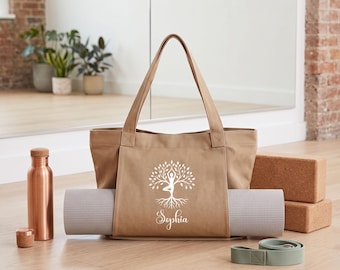 Personlig yogaväska med namn, Lotus yogamatta, personlig yogaväska, pilatesväska, meditationsväska, yogapresent till henne, fitnesspresent