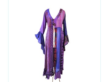 STEVIE NICKS Style Patchwork Duster Boho Handmade Funky Cotton Cardigan - LONG