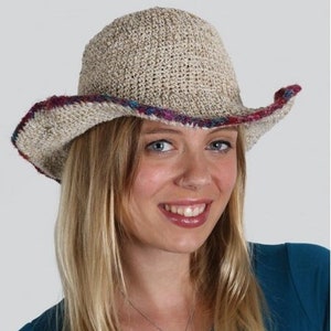 FUNKY Hippie Natural 100% Hemp Bendable Posable Rim Hat w/ Colorful Trim