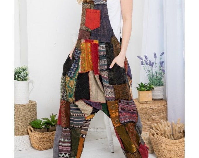 DONOVAN Low Crotch Overalls Patchwork Unisex Hippie Jumpsuit Etsy