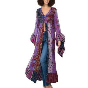 STEVIE NICKS Style Patchwork Duster Boho Handmade Funky Cotton Hippie Long Kimono
