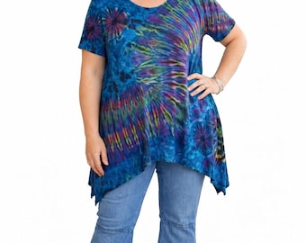 FUNKY TOWN Hippie Tie Dye Top/Tunic with Pocket! Plus Size