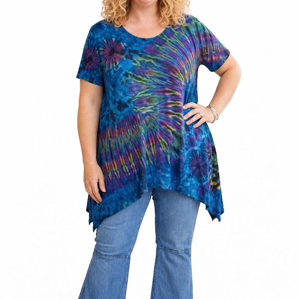 FUNKY TOWN Hippie Tie Dye Top/Tunic with Pocket! Plus Size