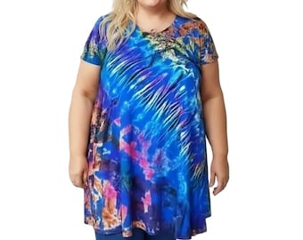 CASS PLUS Size Hippie Tie Dye Tunic Dress Top ~Flowy ~Stretchy WITH Pockets! 798