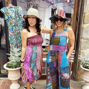 WOODSTOCK Patchwork Wide Leg Hippie Bib Overalls Jumpsuit Festival Funky image 6