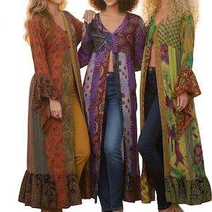 STEVIE NICKS Style Patchwork Duster Boho Handmade Funky Cotton Hippie Long Kimono