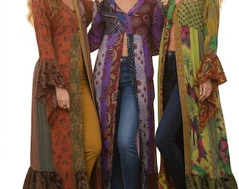 STEVIE NICKS Style Patchwork Duster Boho Handmade Funky Cotton Hippie Long Kimono
