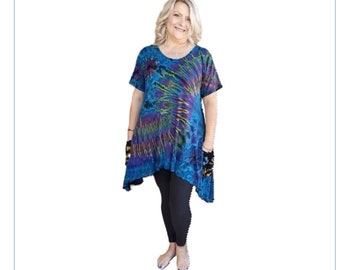 FUNKY TOWN Hippie Tie Dye Top/Tunic with Pocket! Plus Size