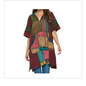 HAPPY Hippie Patchwork Hoodie Poncho