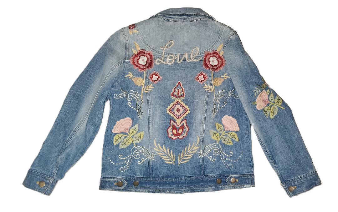 Veste En Jean Chico’s Platinum – Taille 0/XS/S, Délavage Foncé, Avec Paillettes, Occasion Très Bon état