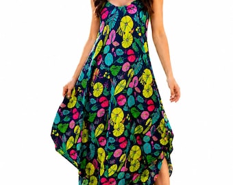 MUSHROOMS GALORE Hippie Fest Funky Print Sundress Midi Dress