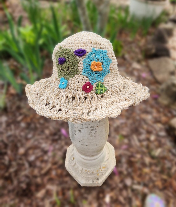 MORE COLORS Hippie Hemp Boho Crochet Flowers * Natural  display picture 3