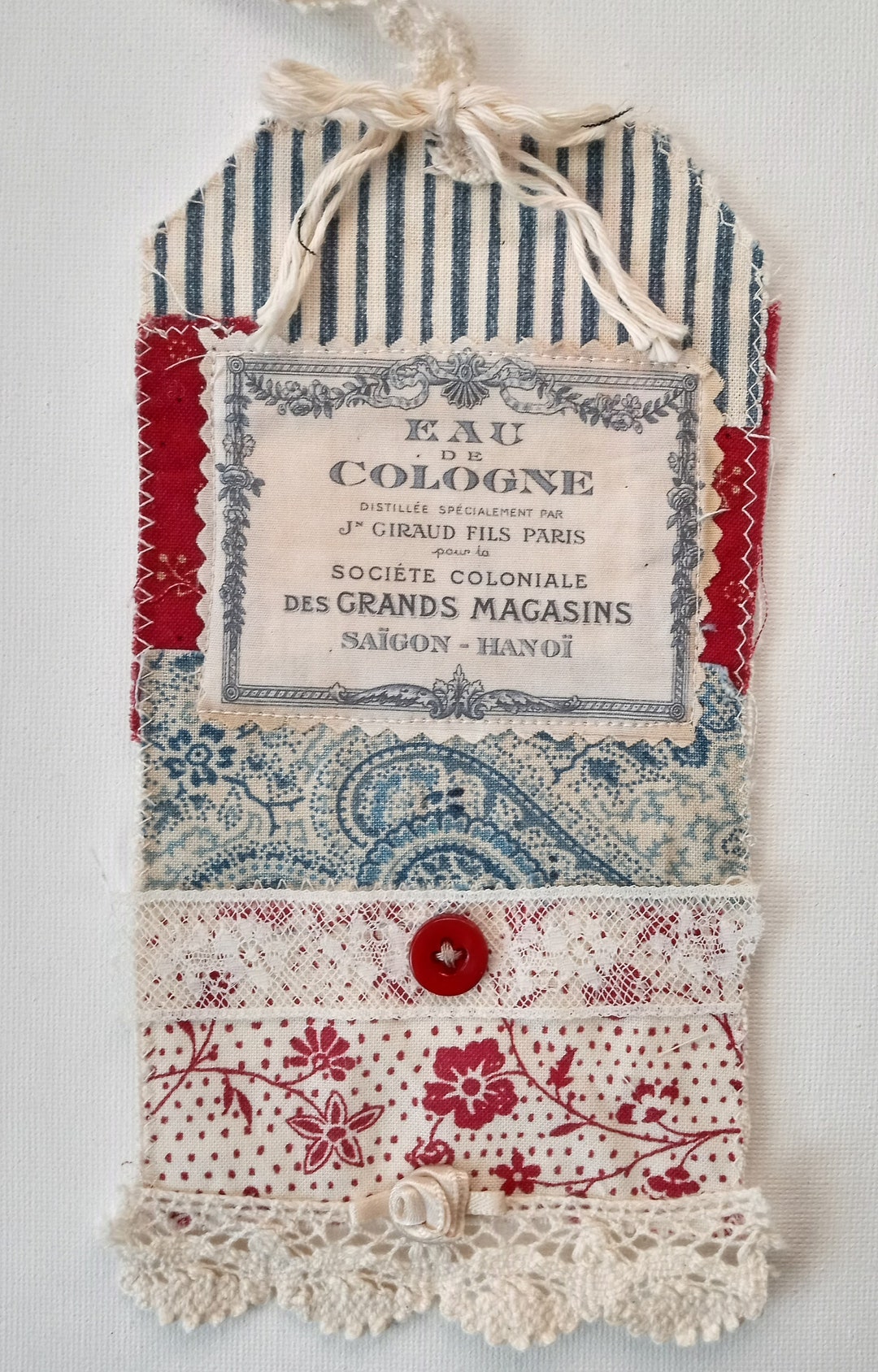 Fabric Paper Collage Mixed Media Art Tag, Journal Tag, Gift Tag, Vintage French Style Etsy