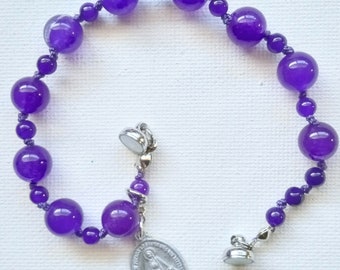 One Decade Rosary Bracelet, Natural Amethyst Gemstone Beads