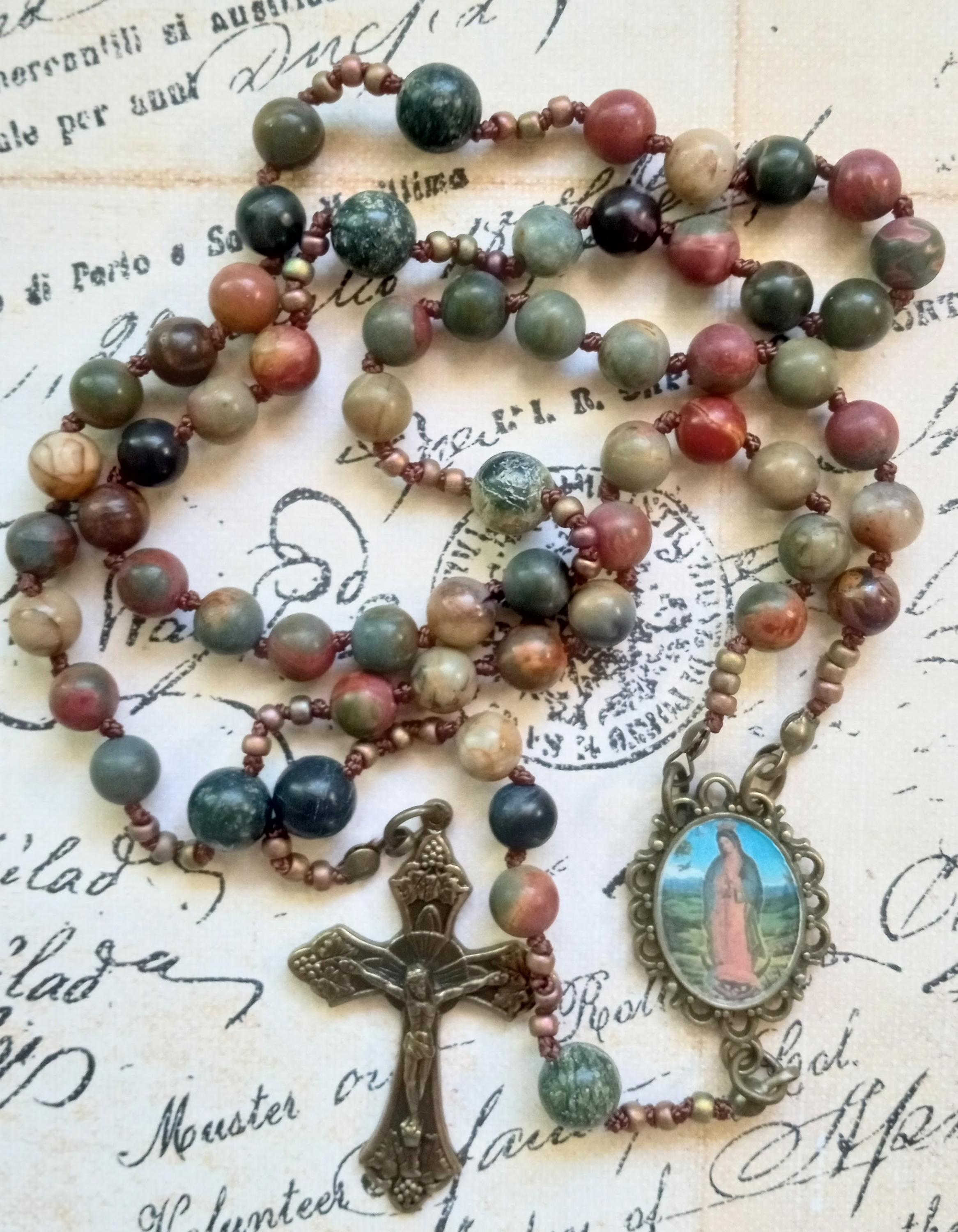 Handcrafted Gemstone Rosary, Red Pine Jasper Beads
