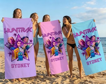 Telo mare personalizzato Huntrix per ragazze, telo mare Kpop Demon Hunter personalizzato, telo mare Kpop per vacanze al mare, telo mare Huntrix personalizzato, regalo Kpop per ragazze