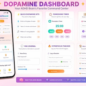 Dopamine Dashboard ADHD-planner | Interactieve digitale planner | Uitvoerend functie-instrument | Begrip alternatief: