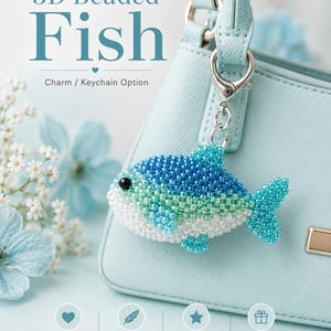 3D Beaded Fish Pattern, Blue Green Seed Bead Tutorial, Stuffed Two-Sided Charm (PDF Download)